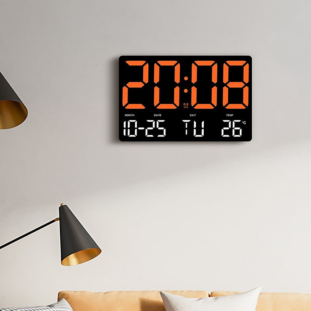 Orologio Parete Digitale 9.76 Pollici Telecomando Data Temperatura Regolazione Automatica Plug-in 12/24H Sveglia Elettronica LED