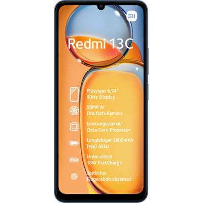 Smartphone Xiaomi Redmi 13C ARM Cortex-A55 MediaTek Helio G85 4 GB RAM 128 GB Blue Black