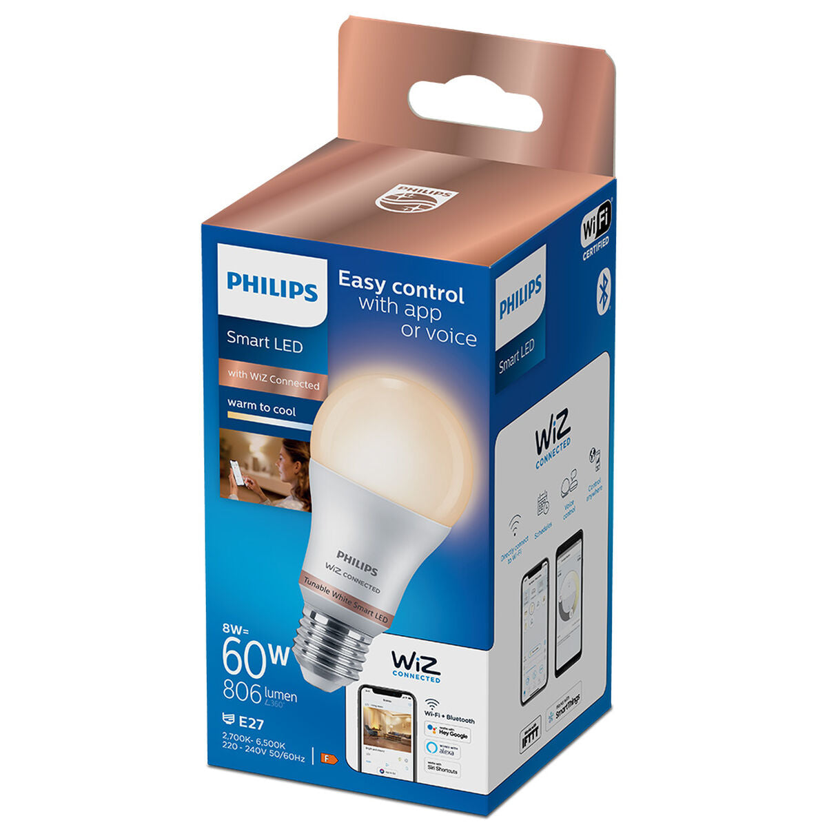 Lampadina LED Philips Wiz Standard Bianco F 8 W E27 806 lm (2700-6500 K)