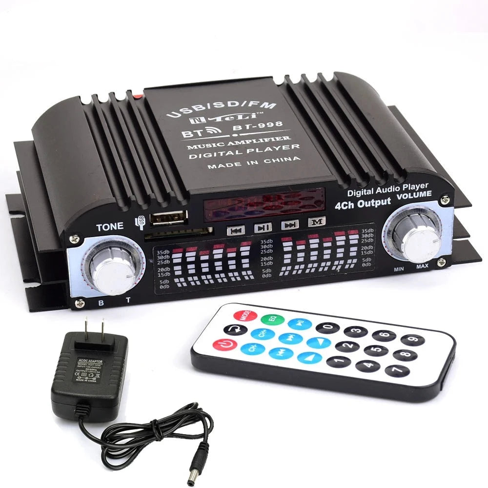 Amplificatore Bluetooth HIFI Audio Digitale 4 Canali Radio FM Sistema Audio  Musica Telecomando
