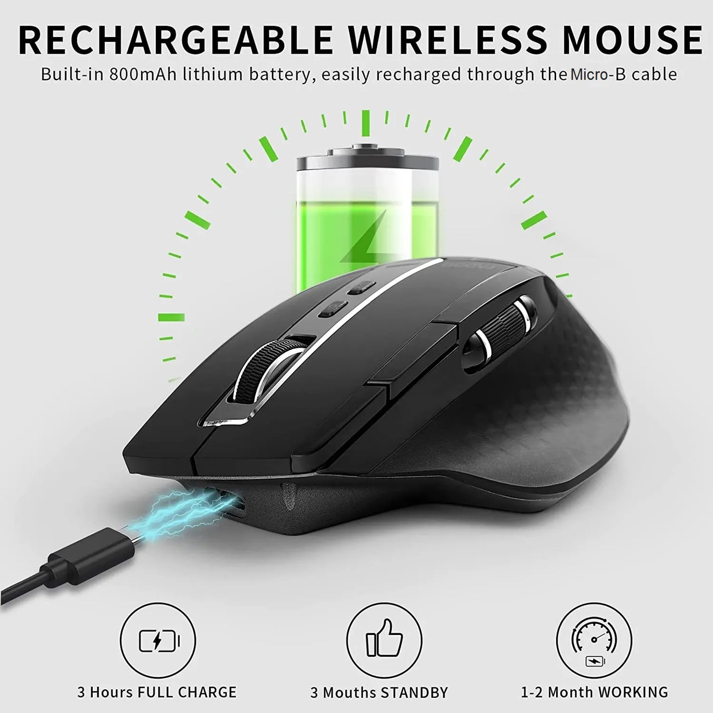Mouse Wireless Bluetooth Ricaricabile Ricevitore USB Gioco Computer Connessione Stabile 4 DPI Batteria