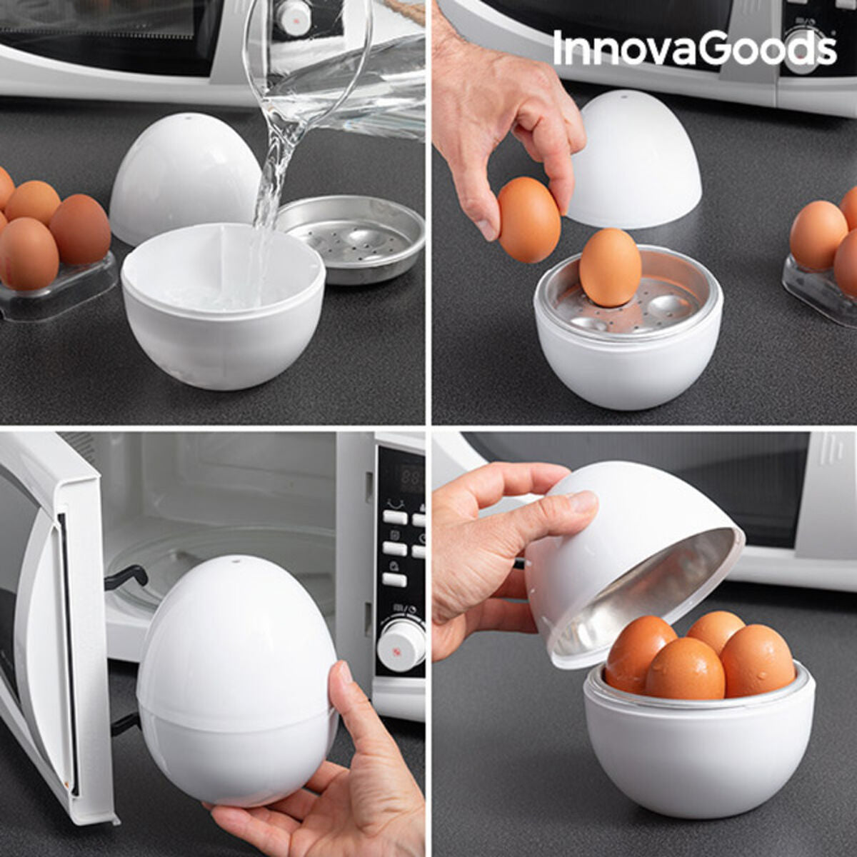 Cuecehuevos para Microondas con Recetario Boilegg InnovaGoods ‎Bb_V0101051 (Reacondicionado A)