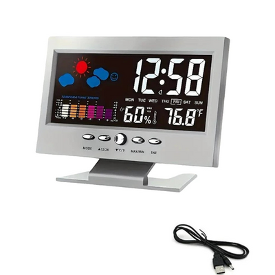 Orologio Digitale Elettronico Orario Data Temperatura Umidità Previsioni Meteo Sveglia Display LED