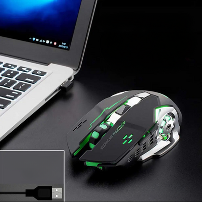 Mouse Gioco Ricaricabile Wireless DPI Regolabile Retroilluminazione 7 Colori Batteria Integrata Clic Silenzioso PC Computer Windows Mac