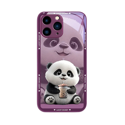 Custodia Cover Telefono Smartphone Vetro Temperato Vernice Metallica Disegno Panda Compatibile iPhone 12 13 14 Pro Max Resistente Protettiva Antiurto