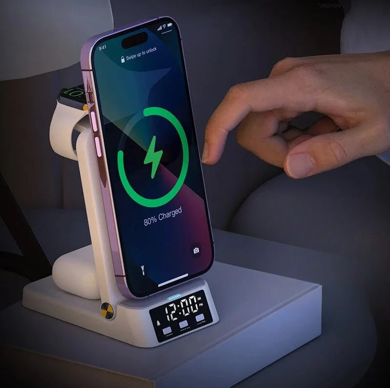 Caricabatterie Wireless 4 In 1 15W Compatibile Apple Samsung iPhone Telefono Orologio Auricolari Stazione Ricarica
