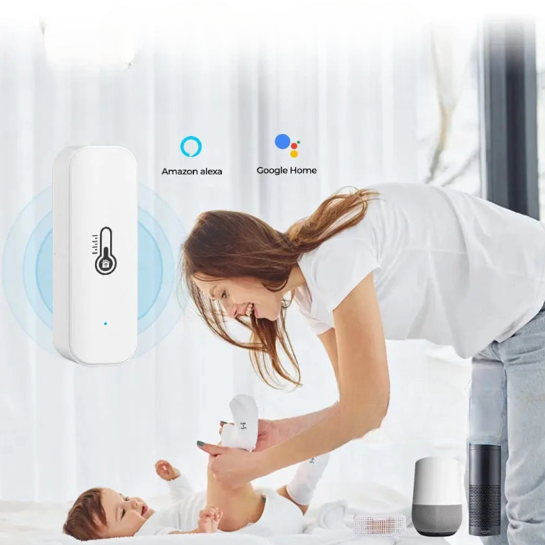 Sensore Umidità Temperatura Monitoraggio Wi-Fi Casa APP Batteria Google  Home Alexa