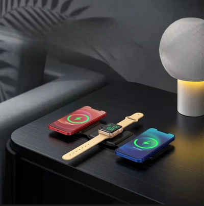 Caricabatterie Wireless 3 In 1 Magnetico Pieghevole Compatibile Apple iPhone Orologio Ricarica Rapida