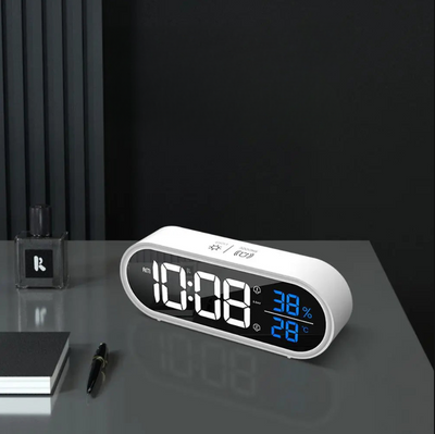 Sveglia Digitale Display LED Ricaricabile Luminosità Regolabile Orologio Tavolo Umidità Temperatura Orario
