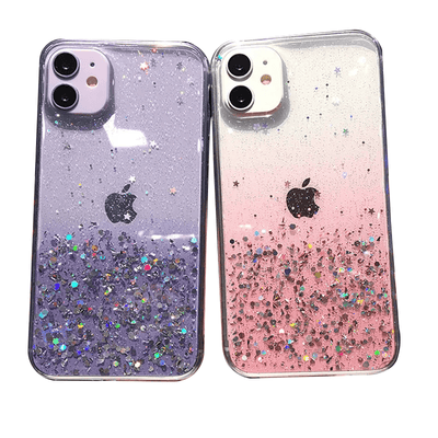 Custodia Telefono Paillettes Sfumate Lusso Glitter Trasparente Compatibile iPhone 13 14 12 11 Pro Max Posteriore Morbida TPU