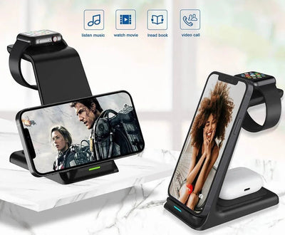 Stazione Ricarica Wireless 20 W 3 In 1 Compatibile Apple Samsung Telefono Auricolari Orologio