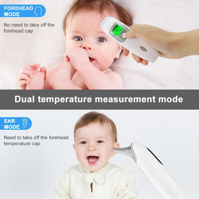 Termometro Digitale Infrarossi Fronte Orecchio Medico Senza Contatto LCD Febbre Corporea Misura Temperatura Neonati Adulti