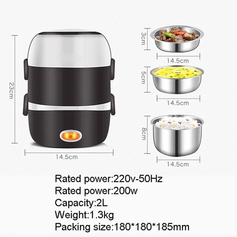 Mini Fornello Riso Elettrico Acciaio Inox 2/3 Strati Contenitore Alimenti Vapore Portatile Pasto Riscaldamento Lunch Box Riscaldatore