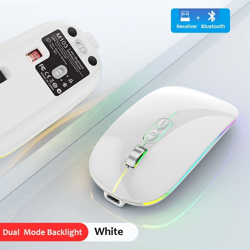 Mouse Wireless Dual Mode Bluetooth 2.4G Retroilluminato Silenzioso Ricaricabile Tipo C Computer Portatile