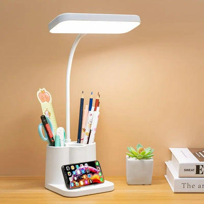 Lampada Scrivania LED Contenitore Penne Comodino Luminosità Ricaricabile Luce Lettura Studio