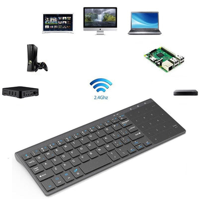 Tastiera Wireless Sottile 2.4G Mouse Touchpad Tastierino Numerico USB Computer TV Box Portatile Desktop Android Windows