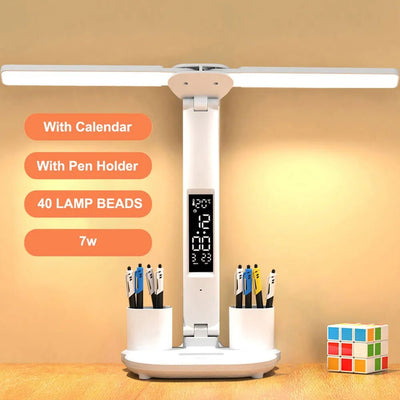 Lampada Scrivania LED Tavolo Multifunzione Calendario Luce Notturna Touch USB Portapenne Lettura Camera Letto