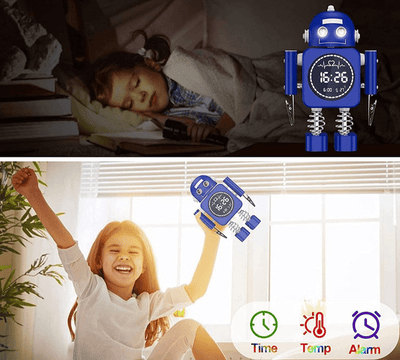 Sveglia Robot Digitale Display Led Orologio Temperatura Battito Cardiaco 5 Suoni Allarme