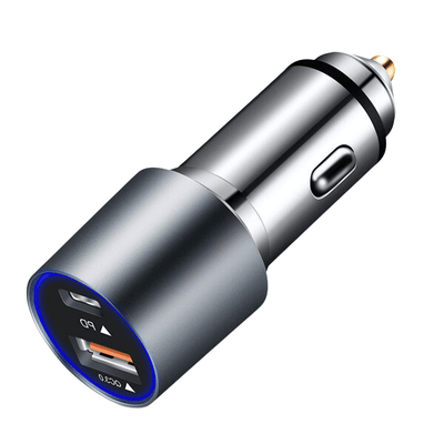 Caricabatterie Auto Portatile Ricarica Rapida LED Blu 2 Dispositivi Contemporaneamente
